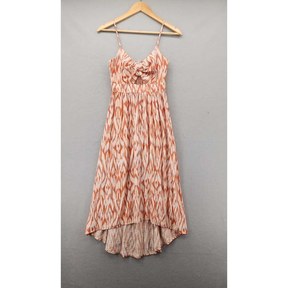 Nine West Petites Ikat Print High-Low Midi Dress Rust Orange Sleeveless PXS New
